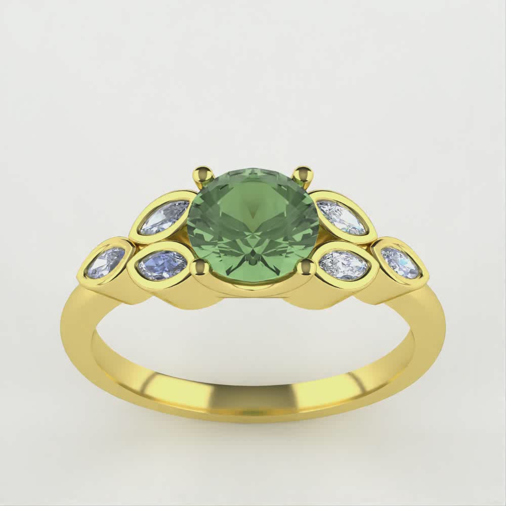 Juliet - Round Green Sapphire Leaf Detail Engagement Ring