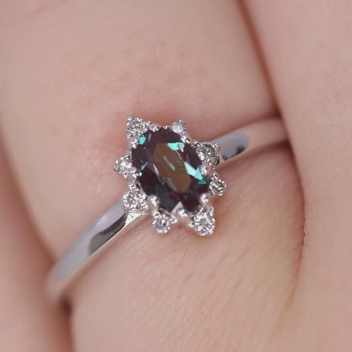 Mabel - Oval Lab Grown Alexandrite Halo Engagement Ring - Ready-to-Wear