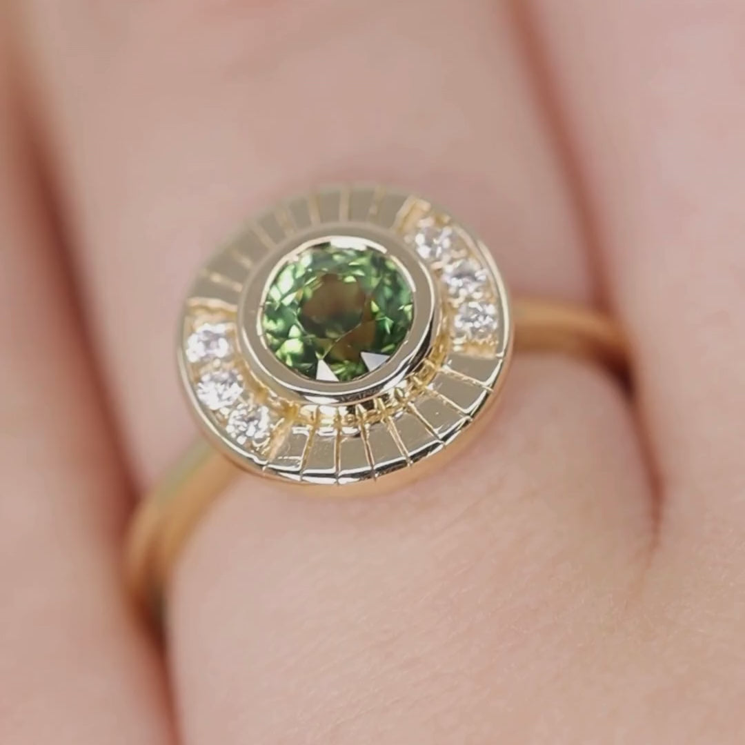 Addison - Green Sapphire Art Deco Halo Engagement Ring - Ready-to-Wear