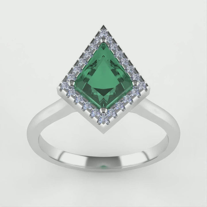 Winter - Kite Shaped Teal Sapphire Halo Engagement Ring