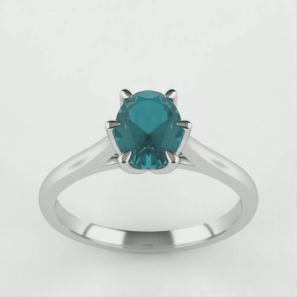 Raine - Oval Cut Teal Sapphire Lotus Flower Solitaire Engagement Ring