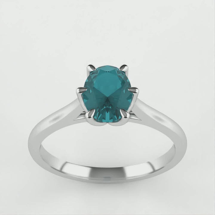 Raine - Oval Cut Teal Sapphire Lotus Flower Solitaire Engagement Ring