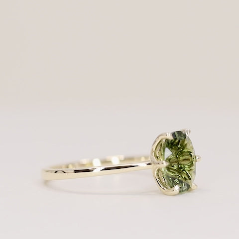 Raine - Oval Optix Cut Green Tourmaline Tulip Basket Solitaire Engagement Ring - Ready-to-Wear Engagement Rings - Ready-to-Ship