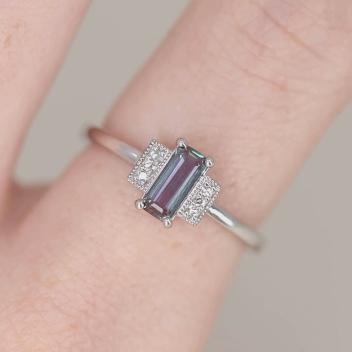 Marina - Emerald Cut Lab Grown Alexandrite Art Deco Engagement Ring - Ready-to-Wear