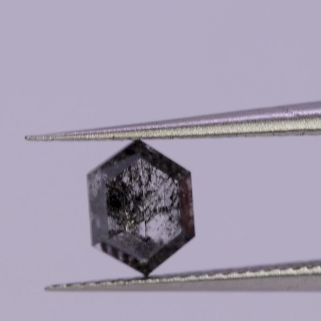 Salt and Pepper Diamond | 0.58ct Hexagon Rose Cut, Loose Gemstone