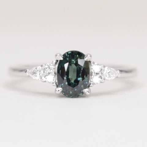 Alana - Oval Cut Blue Teal Sapphire Floral Cluster Made-to-Order Engagement Ring Engagement Rings - Made-to-Order