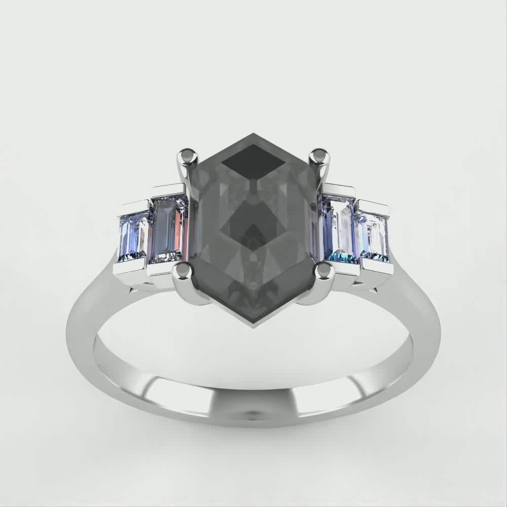 Erin - Hexagon Salt and Pepper Diamond Art Deco Engagement Ring - Ready-to-Wear