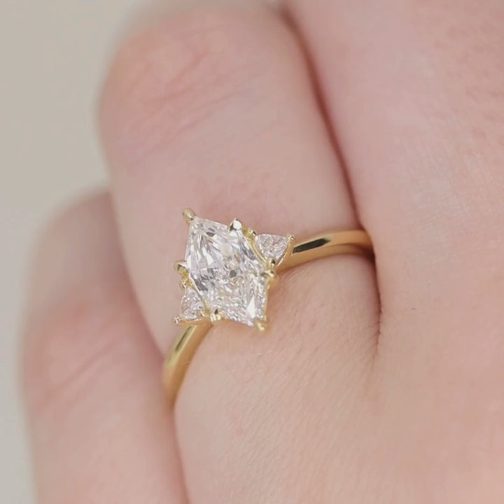 Delphine - Elongated Hexagon Cut Lab Grown Diamond Trilogy Engagement Ring - Ready-to-Wear Engagement Rings - Ready-to-Ship