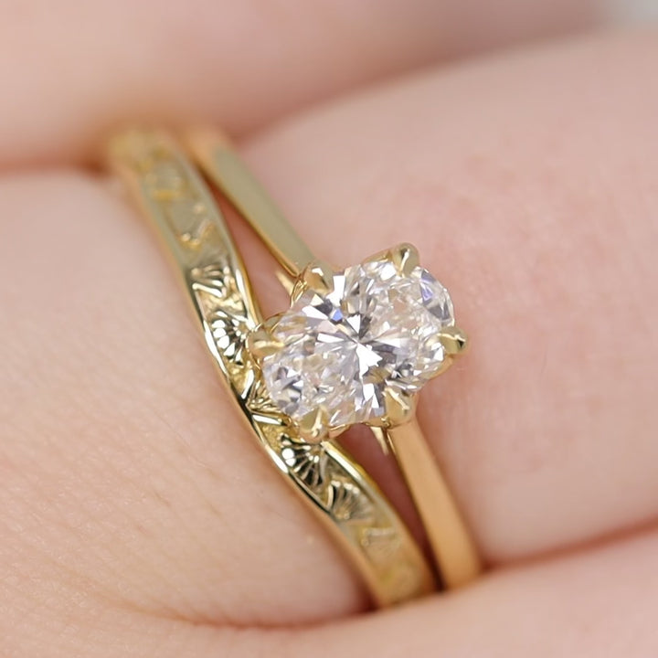 Raine - Oval Cut Lab Grown Diamond Lotus Flower Solitaire Engagement Ring