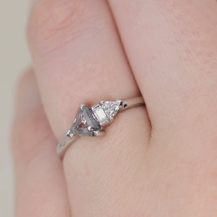 Roxanne - Shield Cut Salt and Pepper Diamond Asymmetrical Engagement Ring - Ready-to-Wear Engagement Rings - Ready-to-Ship