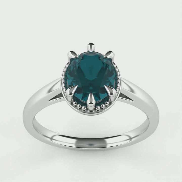 Georgia - Oval Cut Teal Sapphire Solitaire Engagement Ring - Ready-to-Wear