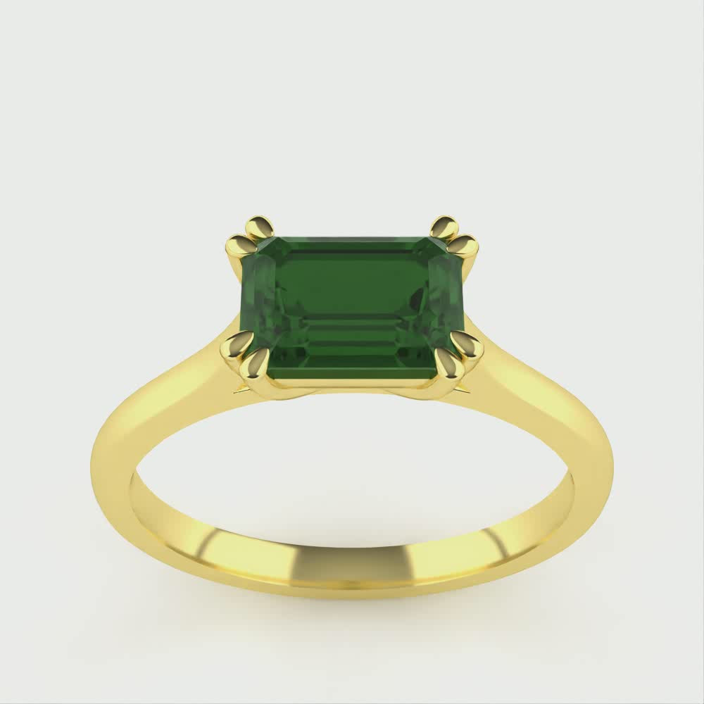 Reese - Optix Cut Green Tourmaline East-West Solitaire Engagement Ring - Ready-to-Wear