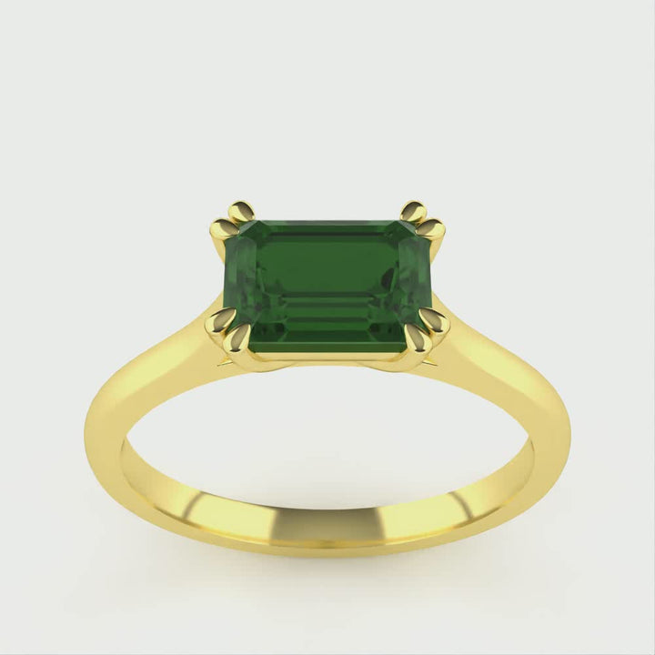 Reese - Optix Cut Green Tourmaline East-West Solitaire Engagement Ring