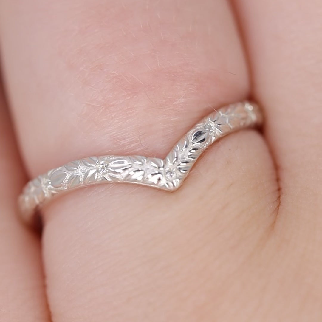 Bethan - Wishbone Vintage Style Patterned Diamond Set Half Eternity Wedding Band - Made-to-Order