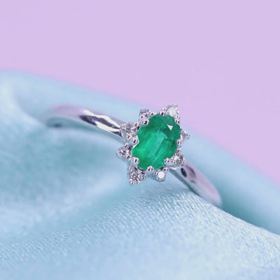 Mabel - Oval Cut Emerald with Lab or Earth Grown Diamond Halo Engagement Ring - Made-to-Order