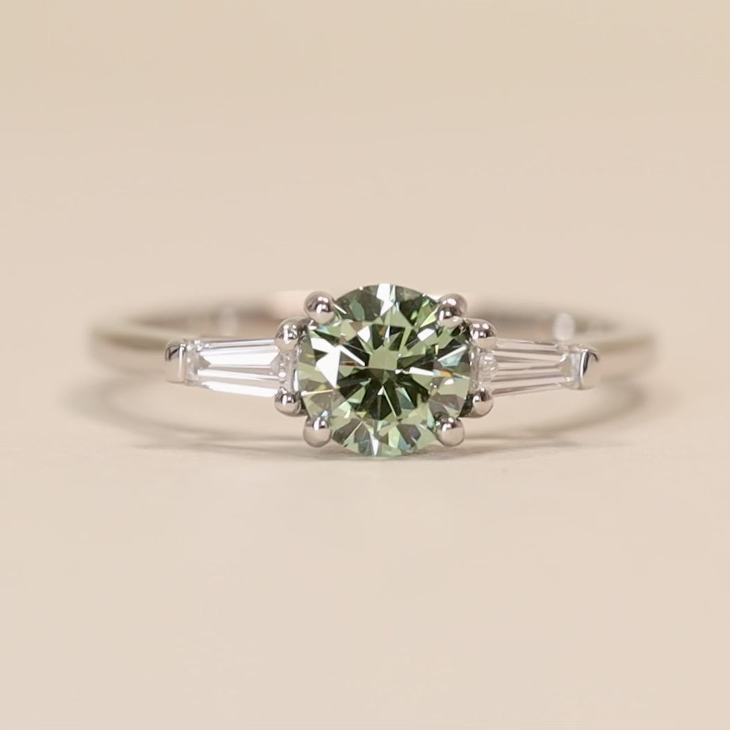 Harper - Green Lab Grown Diamond Art Deco Trilogy Engagement Ring - Ready-to-Wear