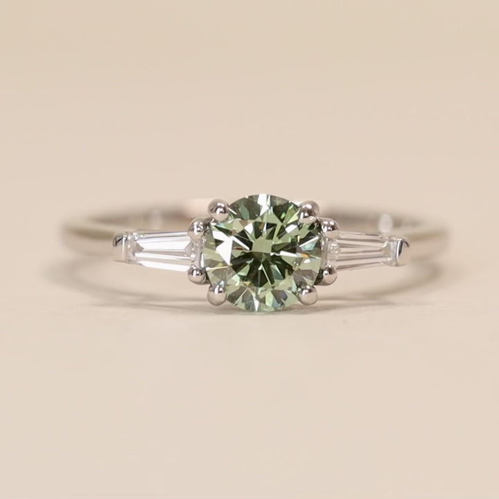 Harper - Green Lab Grown Diamond Art Deco Trilogy Engagement Ring - Ready-to-Wear