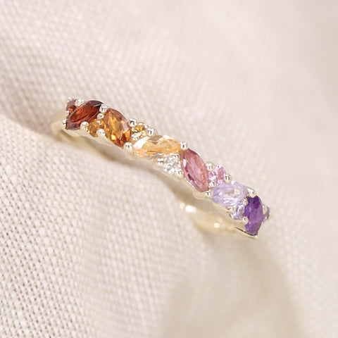 Edie - Lesbian Flag Inspired Marquise and Round Multi-Stone Wedding, Eternity or Dress Ring