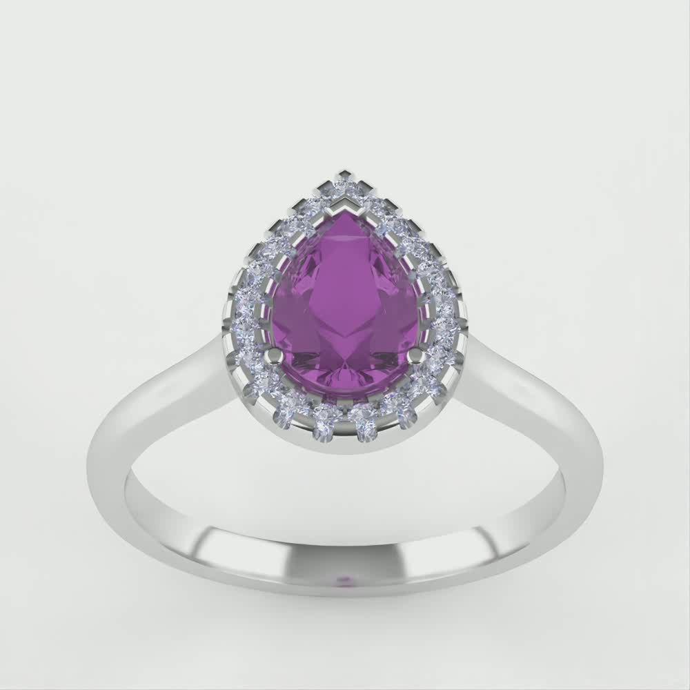 Winter - Pear Shaped Lab-Grown Alexandrite and Diamond Halo Engagement Ring