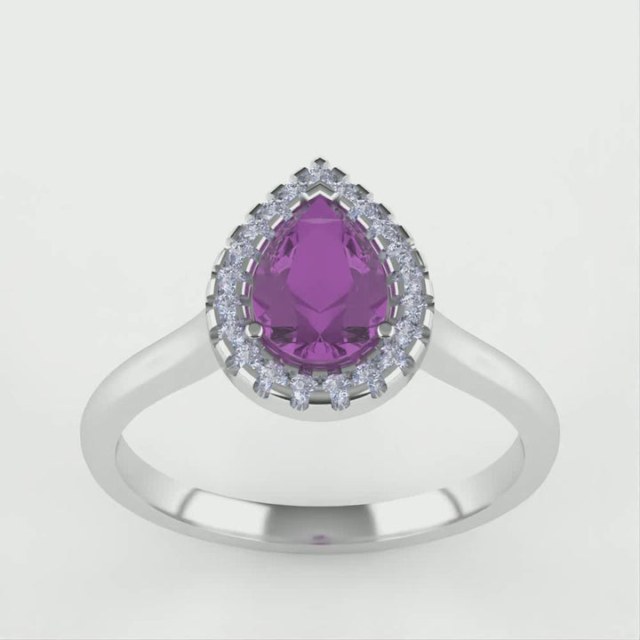 Winter - Pear Shaped Lab-Grown Alexandrite and Diamond Halo Engagement Ring