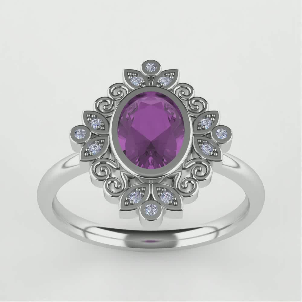 Annette - Oval Lab-Grown Alexandrite Halo Engagement Ring - Ready-To-Wear