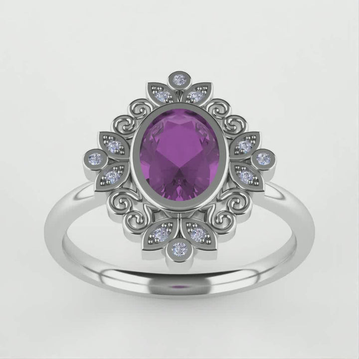 Art Deco oval cut alexandrite platinum engagement ring