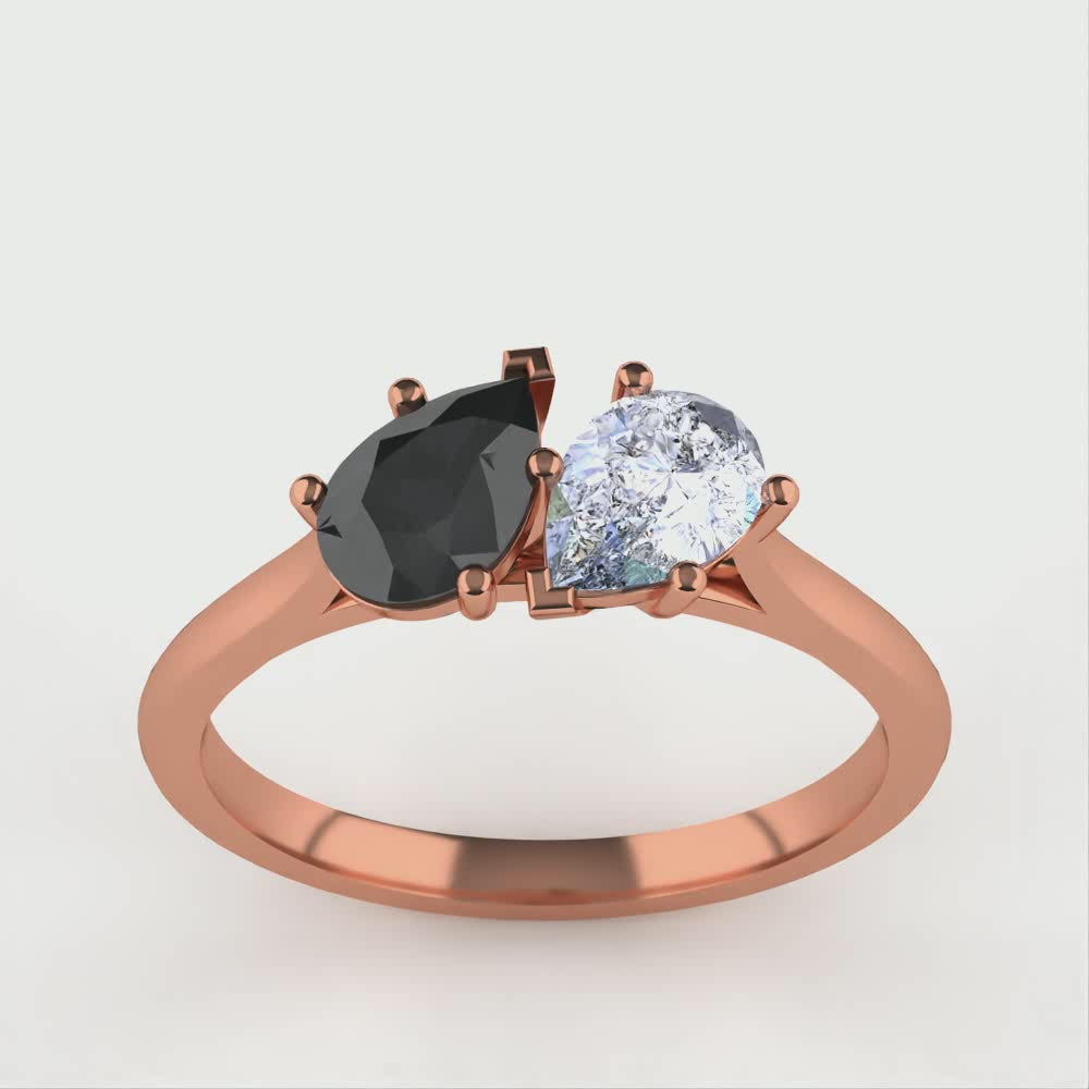 Juno - Pear Cut Black Diamond and Lab Grown Diamond Toi et Moi Engagement Ring