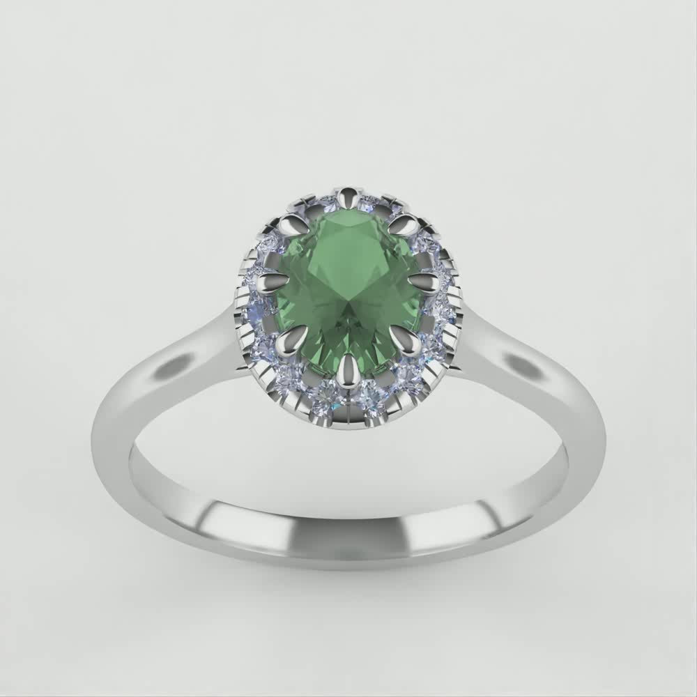 Charlotte - Oval Cut Green Teal Sapphire Hugging Halo Engagement Ring