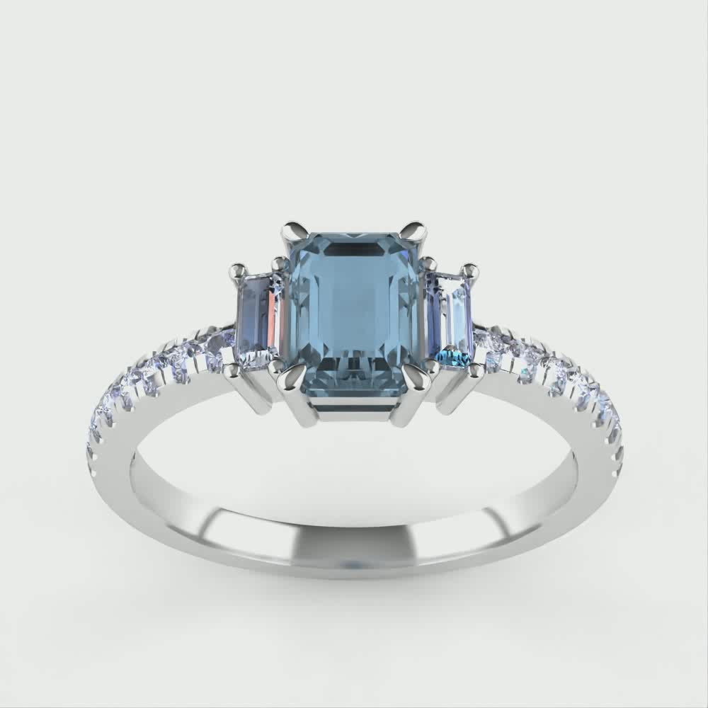 Liberty - The Taylor Collection - Radiant Cut Blue Sapphire Trilogy Engagement Ring