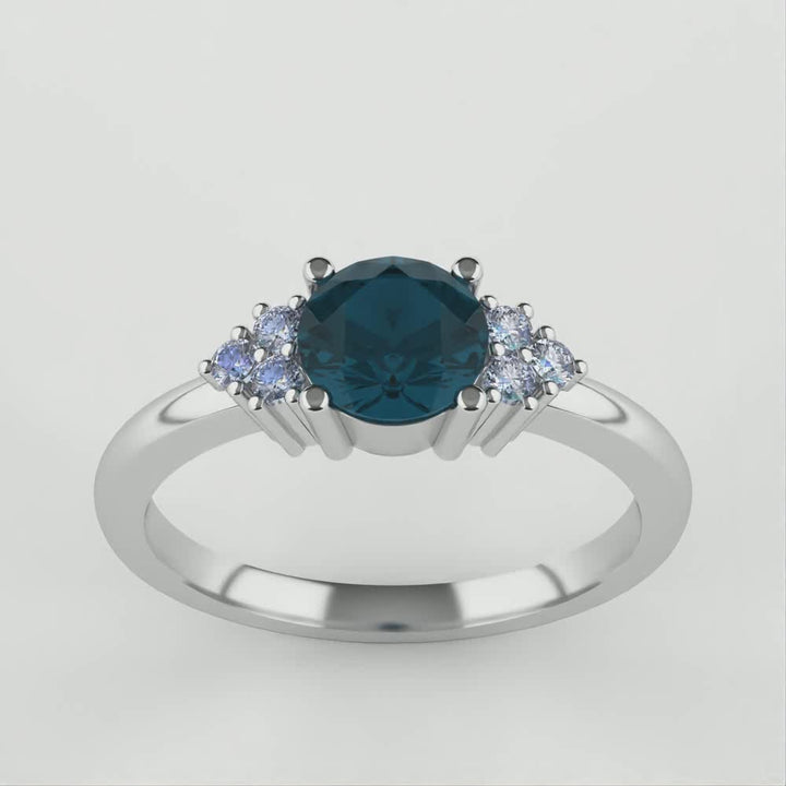 Henrietta - Round Blue Sapphire Cluster Engagement Ring - Ready-to-Wear