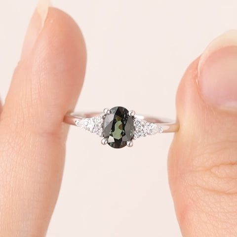 Alana - Oval Cut Blue Teal Sapphire Floral Cluster Engagement Ring - Ready-to-Wear Engagement Rings - Ready-to-Ship