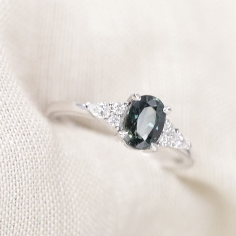 Alana - Oval Cut Blue Teal Sapphire Floral Cluster Made-to-Order Engagement Ring Engagement Rings - Made-to-Order