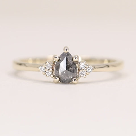 Henrietta - Pear Cut Salt & Pepper Diamond Trefoil Cluster Engagement Ring - Ready-to-Ship
