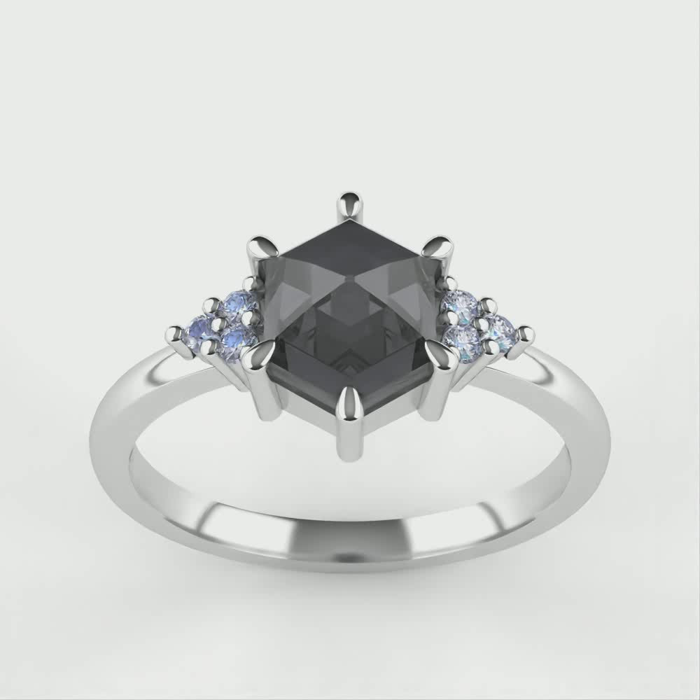 Henrietta - Hexagon Salt and Pepper Diamond Cluster Engagement Ring