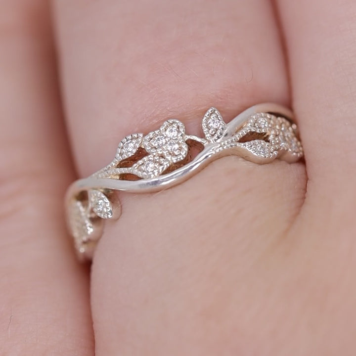 Eveline - Floral Diamond Set Vine Vintage Style Wedding Ring - Made-to-Order