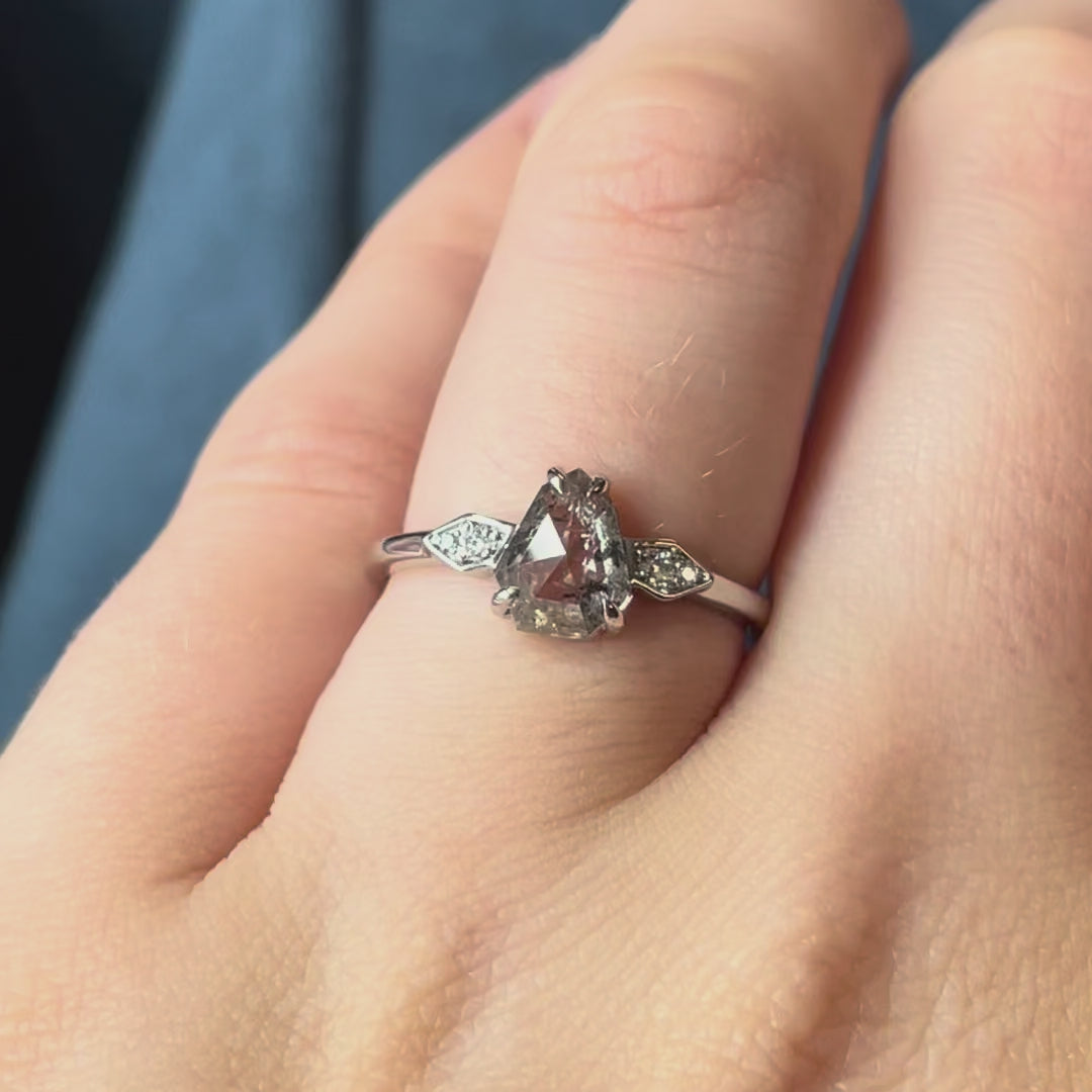 Morticia - Geometric Cut Salt & Pepper Diamond Gothic Art Deco Custom Engagement Ring Engagement Rings - Price On Application