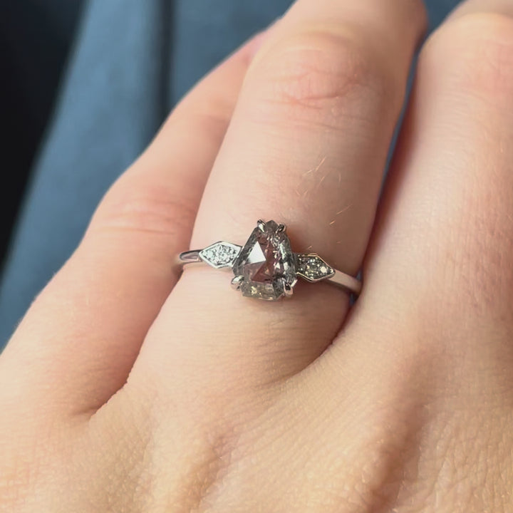 Morticia - Geometric Cut Salt & Pepper Diamond Gothic Art Deco Custom Engagement Ring Engagement Rings - Price On Application