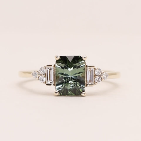 Arden - Pre-Owned - Optix Green Tourmaline Art Deco Engagement Ring - Ready-to-Wear Engagement Rings - Ready-to-Ship