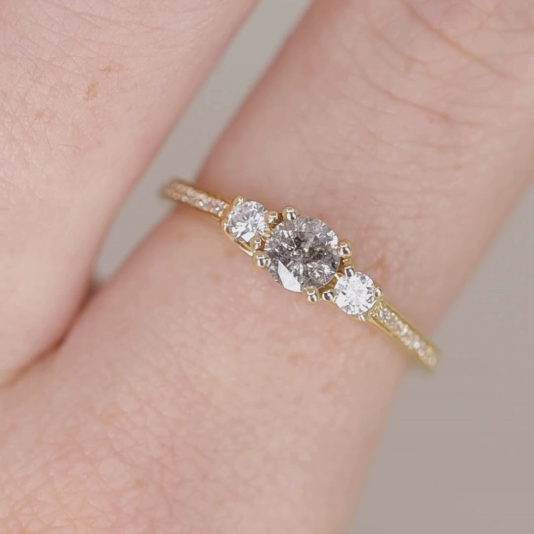 Callie - Salt and Pepper Diamond Trilogy Engagement Ring in Yellow Gold - Ready-to-Wear