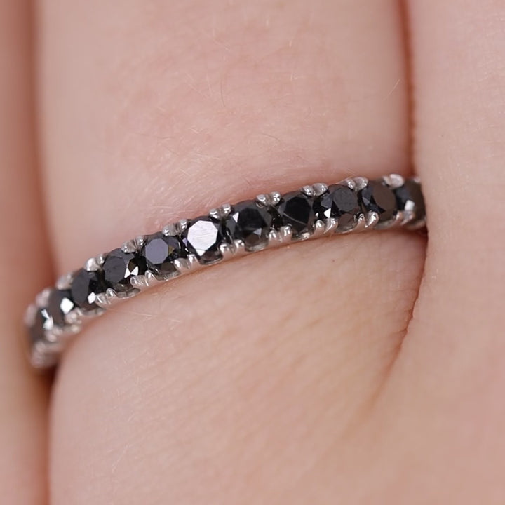 Wednesday - Round Cut Black Diamond Half Eternity Wedding Ring - Made-to-Order