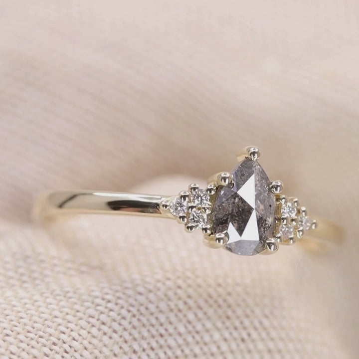 Henrietta - Pear Cut Salt & Pepper Diamond Trefoil Cluster Engagement Ring - Ready-to-Wear Engagement Rings - Ready-to-Ship