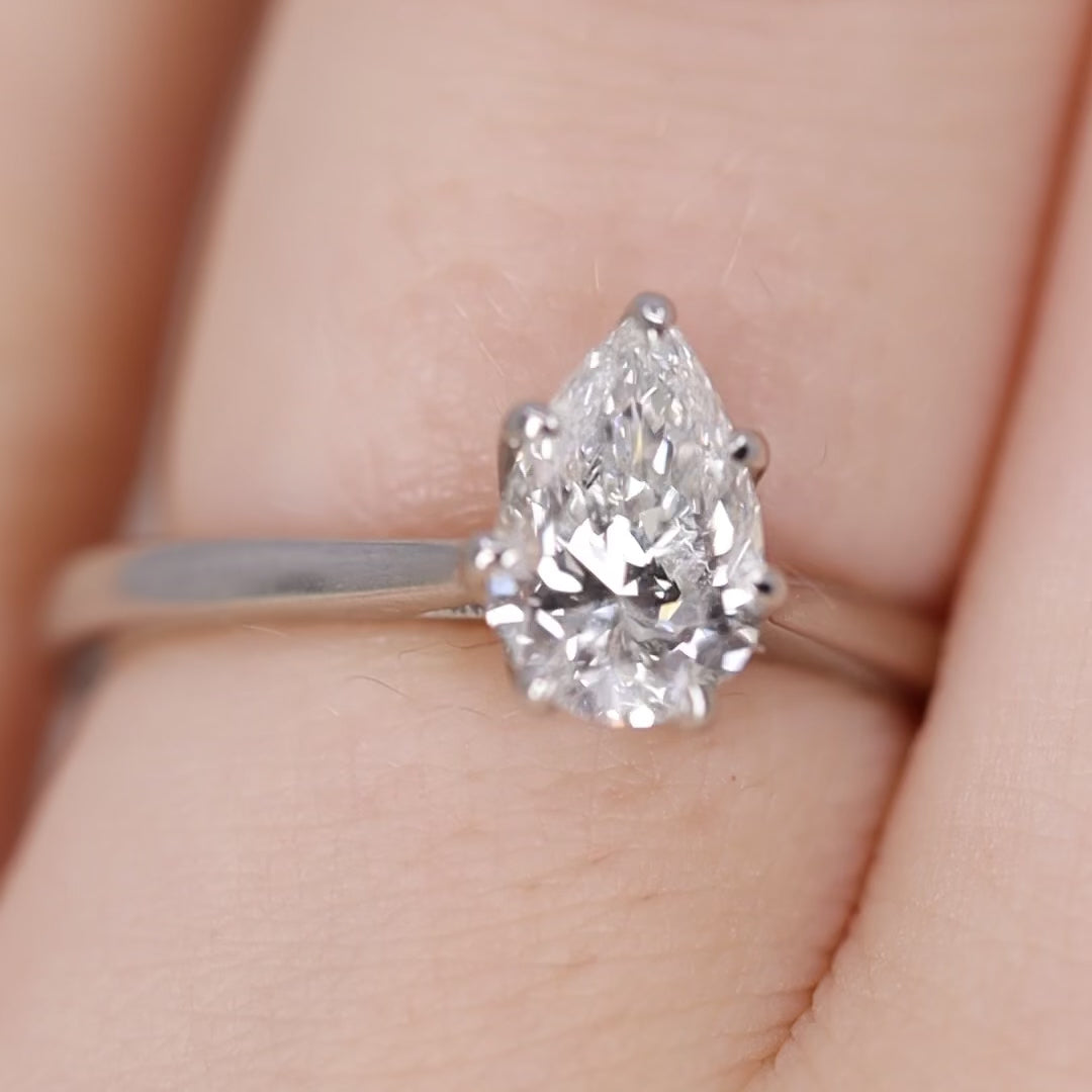 Raine - Pear Lab Grown Diamond Solitaire Engagement Ring with Lotus Flower Setting - Ready-to-Wear