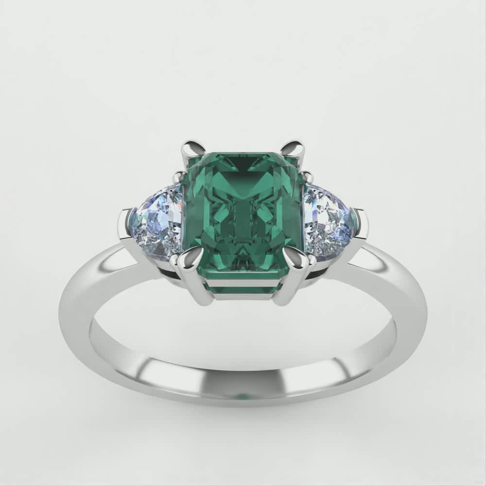 Luna - Radiant Cut Teal Sapphire Trilogy Engagement Ring - Ready-to-Wear