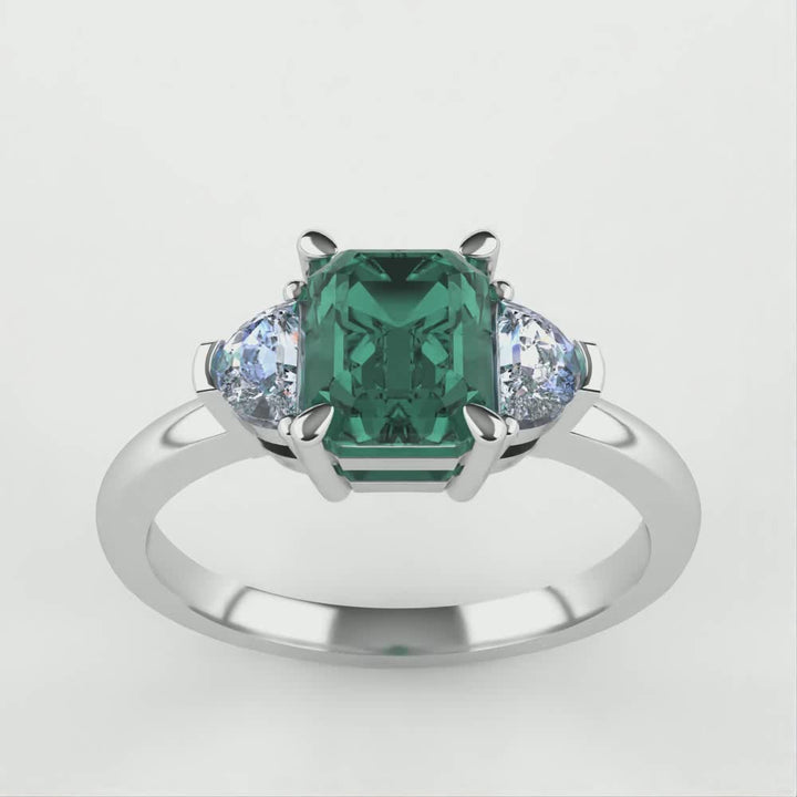 Luna - Radiant Cut Teal Sapphire Trilogy Engagement Ring - Ready-to-Wear