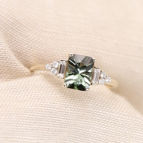 Arden - Pre-Owned - Optix Green Tourmaline Art Deco Engagement Ring - Ready-to-Wear Engagement Rings - Ready-to-Ship