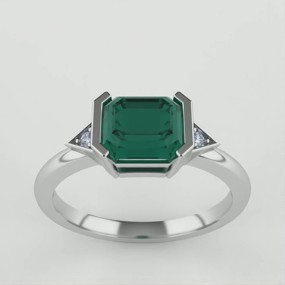 Hattie - Emerald Cut Teal Sapphire Art Deco Trilogy Engagement Ring - Ready-To-Wear