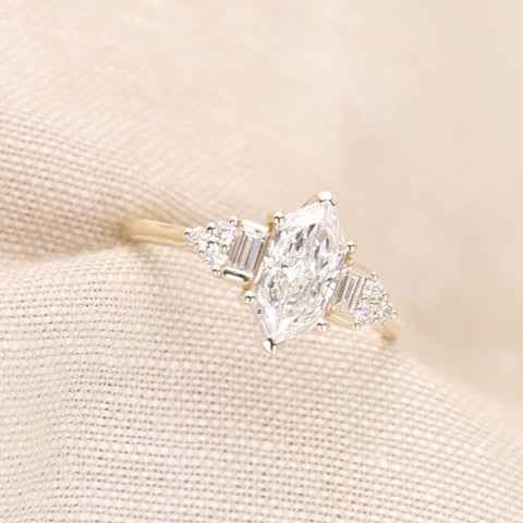 Arden - Dutch Marquise Hexagon Lab Grown Diamond Art Deco Engagement Ring - Ready-to-Wear Engagement Rings - Ready-to-Ship