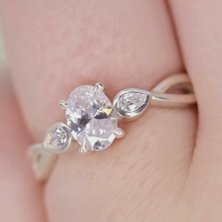 Evangeline - Oval Cut Lab Grown Diamond Trilogy Engagement Ring Engagement Rings - Made-to-Order