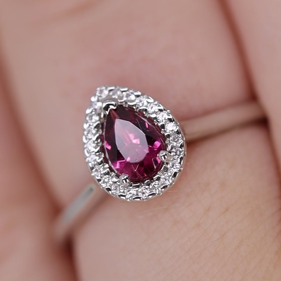 Winter - Petite Pear Pink Tourmaline and Diamond Halo Engagement Ring