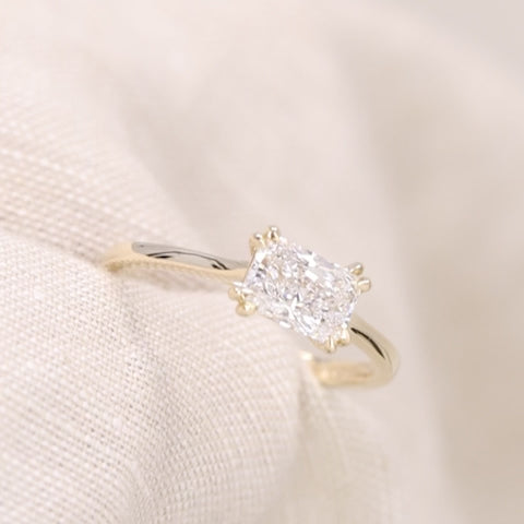 Reese - Emerald or Radiant Cut Lab Grown Diamond East-West Solitaire Made-to-Order Engagement Ring Engagement Rings - Made-to-Order